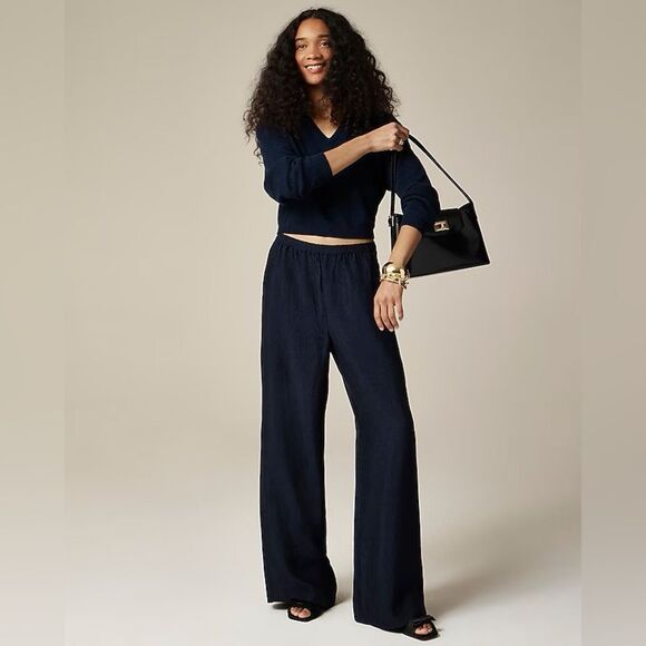 NWT J CREW Stratus pant in textured satin in Navy - Picture 2 of 10